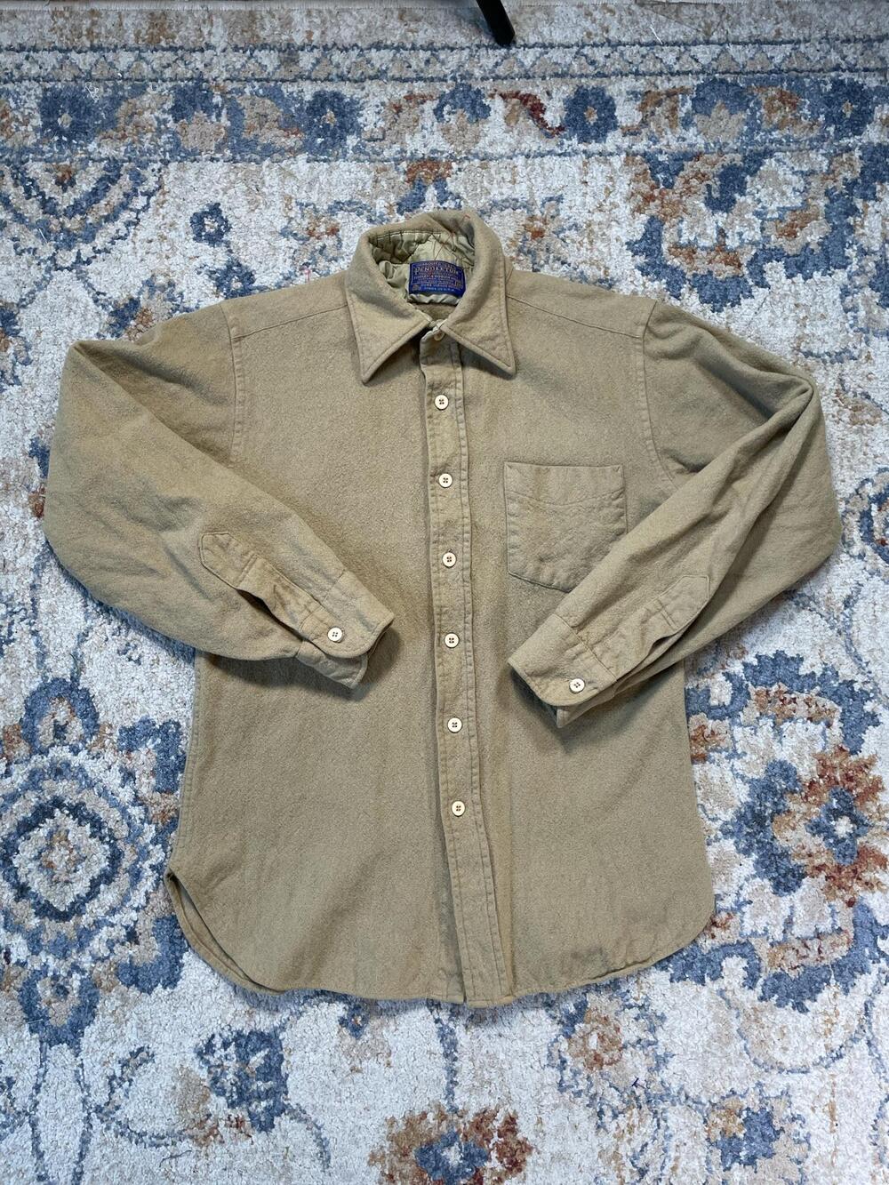 Vintage Pendleton Shirt Mens M Beige Wool Flannel Long Sleeve Lined USA Outdoor